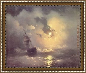Storm Framed Paintings - Storm in the Sea at Night by Ivan Constantinovich Aivazovsky