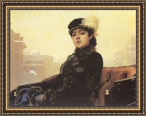 Portrait of a Woman Framed Paintings - Portrait of a Woman by Ivan Nikolaevich Kramskoy