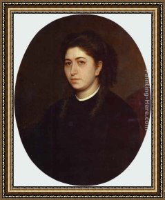 Portrait of a Woman Framed Paintings - Portrait of a Young Woman Dressed in Black Velvet by Ivan Nikolaevich Kramskoy