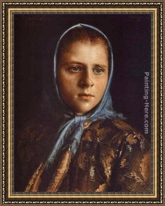 Russian Framed Paintings - Russian Girl in a Blue Shawl by Ivan Nikolaevich Kramskoy
