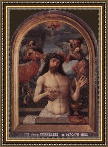 Cornelisz Framed Paintings - Man of Sorrows by Jacob Cornelisz Van Oostsanen