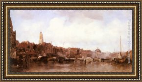 Out on The Town Framed Paintings - A View of a Harbor Town by Jacob Henricus Maris