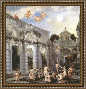 Jacob Jordaens Framed Paintings - Nymphs at the Fountain of Love by Jacob Jordaens