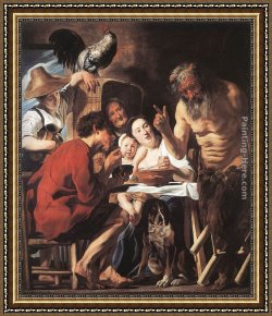 Jacob Jordaens Framed Paintings - Satyr and Peasant by Jacob Jordaens