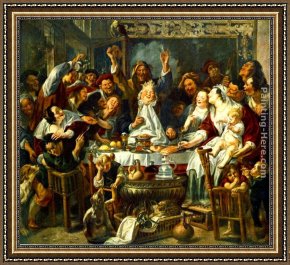 The King And The Beggar-maid Framed Paintings - The King Drinks by Jacob Jordaens