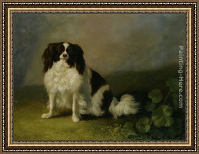 A Spaniel And a Pug Framed Paintings - A King Charles Spaniel in a Landscape by Jacob Philipp Hackert