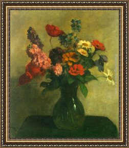 Jacob Jordaens Framed Paintings - Mixed Summer Flowers by Jacob Simon Hendrik Kever