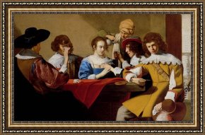 The Interior of a Tavern with Peasants Cavorting And Drinking Framed Paintings - An Interior With Soldiers Drinking And Smoking by Jacob van Oost the Elder