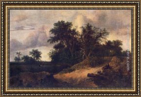 Ruisdael Framed Paintings - Landscape with a House in the Grove by Jacob van Ruisdael