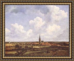 Ruisdael Framed Paintings - Landscape with Church and Village by Jacob van Ruisdael