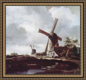 Ruisdael Framed Paintings - Landscape with Windmills near Haarlem by Jacob van Ruisdael
