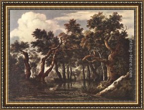 Ruisdael Framed Paintings - The Marsh in a Forest by Jacob van Ruisdael