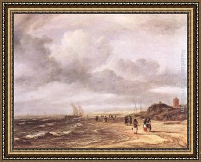 Ruisdael Framed Paintings - The Shore at Egmond-an-Zee by Jacob van Ruisdael