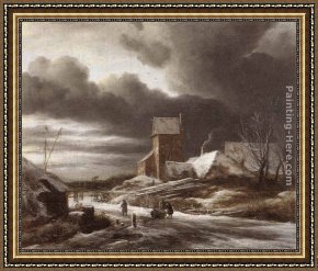 Ruisdael Framed Paintings - Winter Landscape by Jacob van Ruisdael