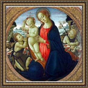 Madonna And Child with Sts Matthew And Nicholas Framed Paintings - Madonna and Child with Infant, St. John the Baptist and Attending Angel by Jacopo Del Sellaio