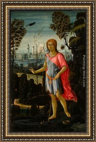 Saints Framed Paintings - Saint John the Baptist by Jacopo Del Sellaio