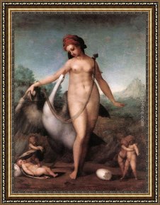 Leda Framed Paintings - Leda and the Swan by Jacopo Pontormo