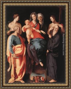 Madonna And Child with Saints And Angels Framed Paintings - Madonna and Child with St Anne and Other Saints by Jacopo Pontormo