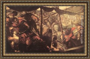 Battle Framed Paintings - Battle between Turks and Christians by Jacopo Robusti Tintoretto