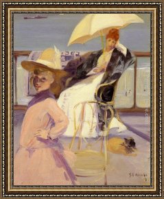 Eze-sur-mer Framed Paintings - Sur La Terrasse by Jacques Emile Blanche