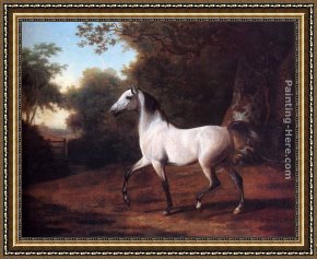 Jacques Laurent Agasse Framed Paintings - A Grey Arab Stallion In A Wooded Landscape by Jacques-Laurent Agasse