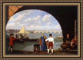 Bridge Framed Paintings - Landing at Westminster Bridge by Jacques Laurent Agasse