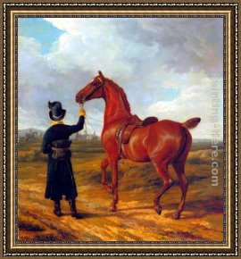 Jacques Laurent Agasse Framed Paintings - Lord Rivers' Groom Leading a Chestnut Hunter towards a Coursing Party in Hampshire by Jacques-Laurent Agasse