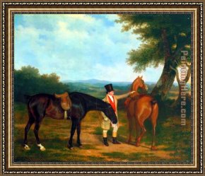 Jacques Laurent Agasse Framed Paintings - Two Hunters with a Groom by Jacques Laurent Agasse