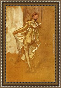 Dancing in The Wind Framed Paintings - A Dancing Woman in a Pink Robe, Seen from the Back by James Abbott McNeill Whistler