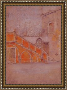 The Marquis Dafflitto on a Staircase Framed Paintings - The Staircase Note in Red by James Abbott McNeill Whistler