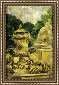 Jardin Framed Paintings - Jardin de la Fontaine Aa Nimes, France by James Carroll Beckwith