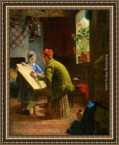 Lessons Learned by Eyears Framed Paintings - The Writing Lesson by James Collinson