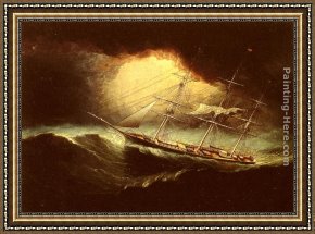 Storm Framed Paintings - Ship In A Storm by James E. Buttersworth