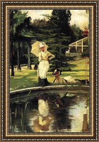 Old English Pheasant Framed Paintings - In an English Garden by James Jacques Joseph Tissot