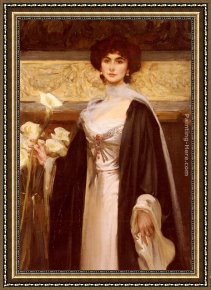 Shannon Framed Paintings - White Lilies by James Jebusa Shannon