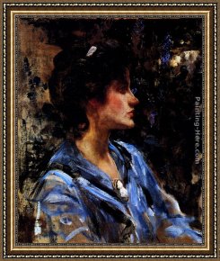 Shannon Framed Paintings - Young Woman In Blue -- Miss H. Strom by James Jebusa Shannon