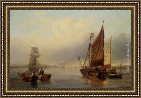 French Framed Paintings - French fishing vessels heading out to sea by James Wilson Carmichael