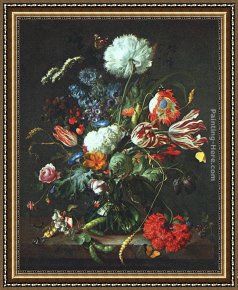 Jan Miense Molenaer Framed Paintings - Vase of Flowers by Jan Davidsz de Heem