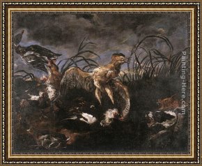 Mallard Duck Framed Paintings - Bittern and Ducks Startled by Dogs by Jan Fyt