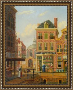 A View of Amsterdam Market Framed Paintings - A Capriccio View in Amsterdam by Jan Hendrik Verheijen