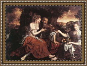 The Daughters of Judah in Babylon Framed Paintings - Lot and His Daughters by Jan Massys