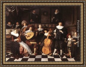 Miense Framed Paintings - Family Making Music by Jan Miense Molenaer
