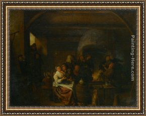 Miense Framed Paintings - The Interior of a Tavern with Peasants Cavorting and Drinking by Jan Miense Molenaer