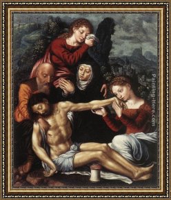 The Lamentation Over The Dead Christ Framed Paintings - The Lamentation of Christ by Jan Sanders van Hemessen