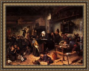 Two Boys And a Girl Making Music Framed Paintings - A School For Boys And Girls by Jan Steen