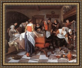 Jan Miense Molenaer Framed Paintings - Celebrating the Birth by Jan Steen