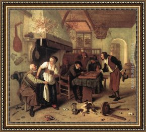 Tavern Framed Paintings - In the Tavern by Jan Steen