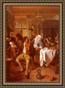 A Tavern Interior with a Bagpiper And a Couple Dancing Framed Paintings - Interior Of A Tavern by Jan Steen