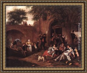 Tavern Framed Paintings - Leaving the Tavern by Jan Steen