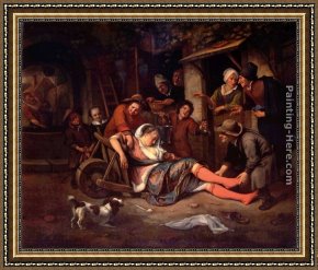 Jan Miense Molenaer Framed Paintings - Wine is a Mocker by Jan Steen